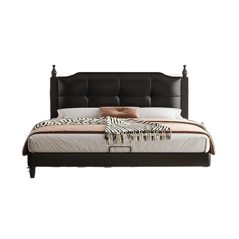 

Leather bed modern home bedroom small apartment high PC and console game bedroom double cowhide bed