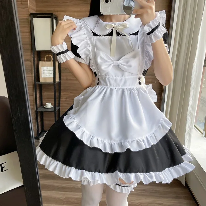 13Plus Size Halloween Meid Cosplay Kostuums Anime Cartoon Zwart Wit Lolita Jurk Zoete Boog Knoop Student Kawaii Sailor Uniform