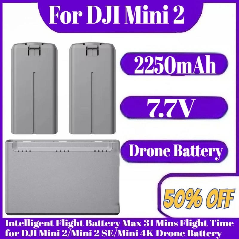 

7.7V 2250mAh For DJI Mini 2 Intelligent Flight Battery Max 31 Mins Flight Time for DJI Mini 2/Mini 2 SE/Mini 4K Drone Battery