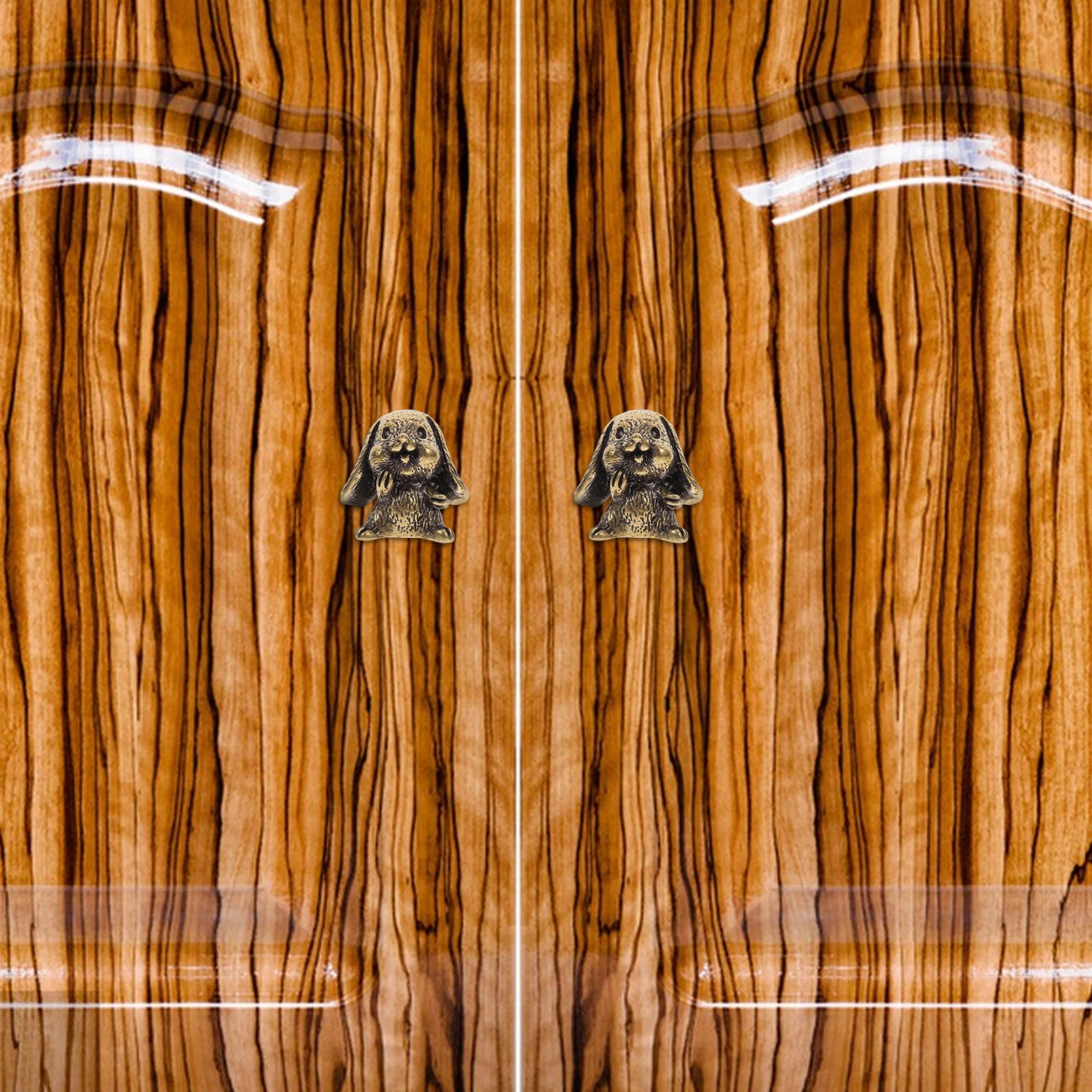 

2Pcs Brass Animal Drawer Knobs Vintage Smiling Lop-Eared Rabbit Handles for Dresser Jewelry Accessories