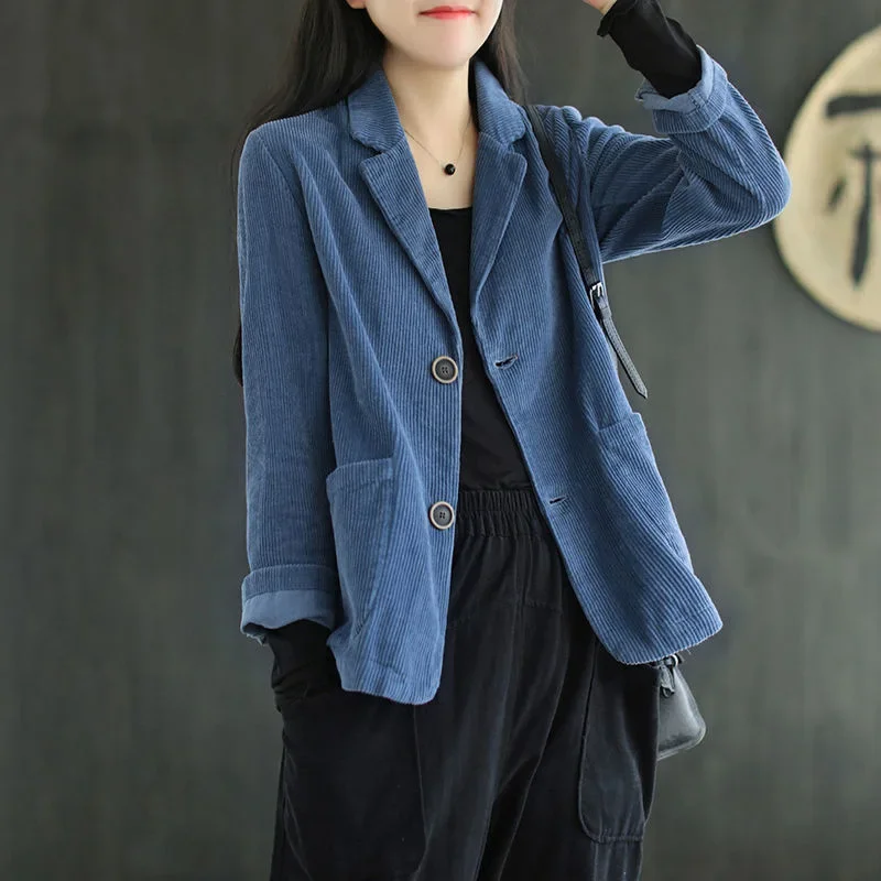 Careaymade-Spring Autumn New Arts Style Women Long Sleeve Loose Casual Blazers Coat Cotton Corduroy Vintage Solid Blazer