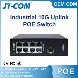 JT-COM 10GbE Uplink 2.5G SFP Industrial PoE Switch 9-Port 2.5G POE Industrial Switch, 8*2500M POE RJ45 Ports + 1*10G SFP+ Slot