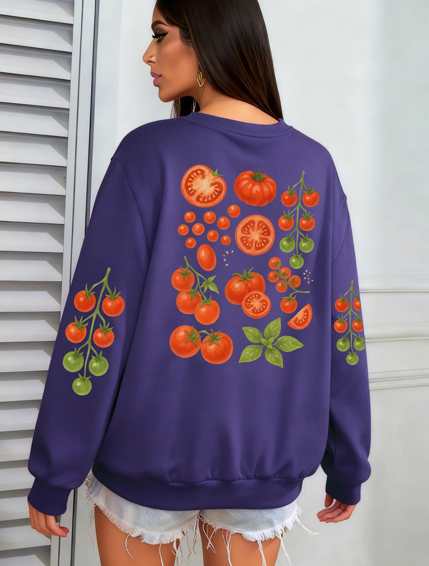 

Дизайн свежих и вкусных помидоров, женские пуловеры, флисовая повседневная толстовка, осенняя свободная одежда, спортивная одежда с круглым вырезом для бега
