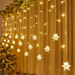 3.8M Kerst Garland Led String Lights Sneeuwvlokken Knipperende Sprookjesachtige Gordijnverlichting Voor Vakantie Bruiloft Feest Kerstversiering