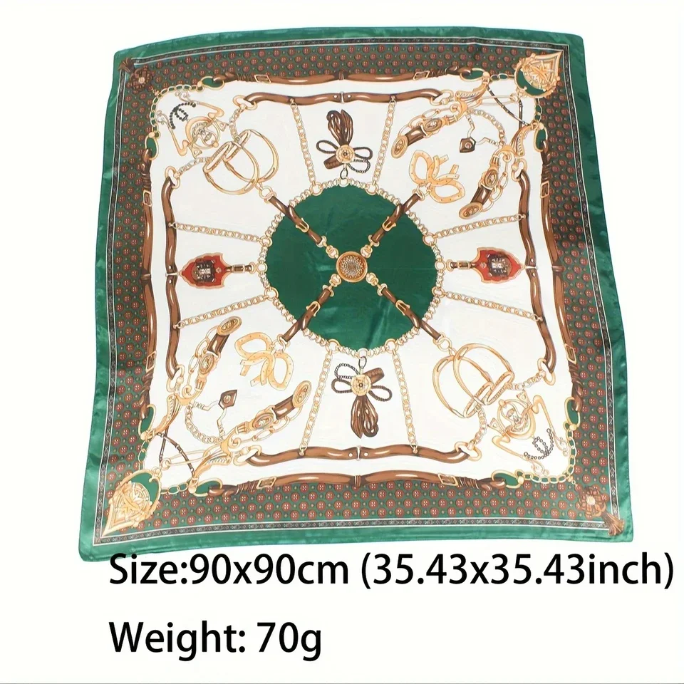 Muslim Chain Print Square Hijab Scarf Silk Satin Shawl Mature Matching Sunscreen Head Wrap #6