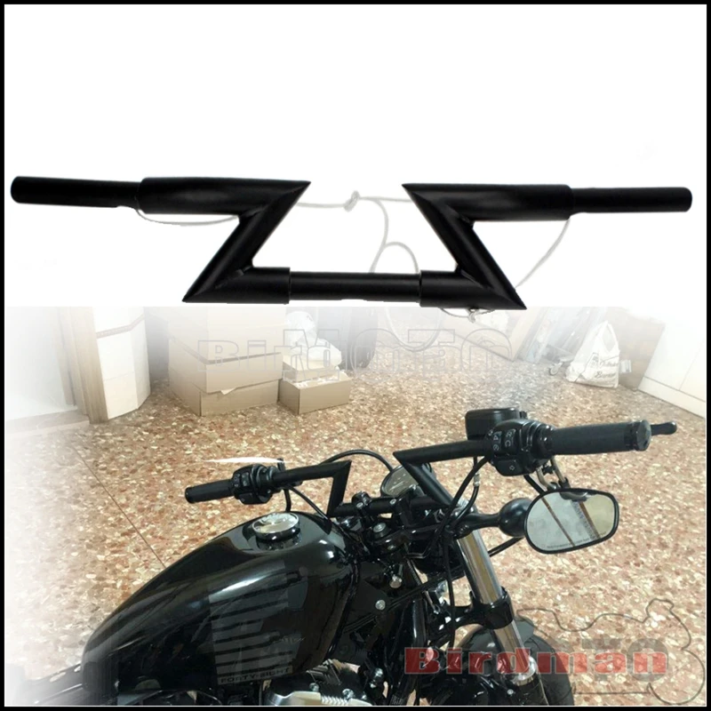 

Universal Motorcycle Black 1" Handlebar Z Bar 4" Rise Drag Bar Fit 25mm Handlebar for Harley Sportster Cafe Racer Chopper BObber