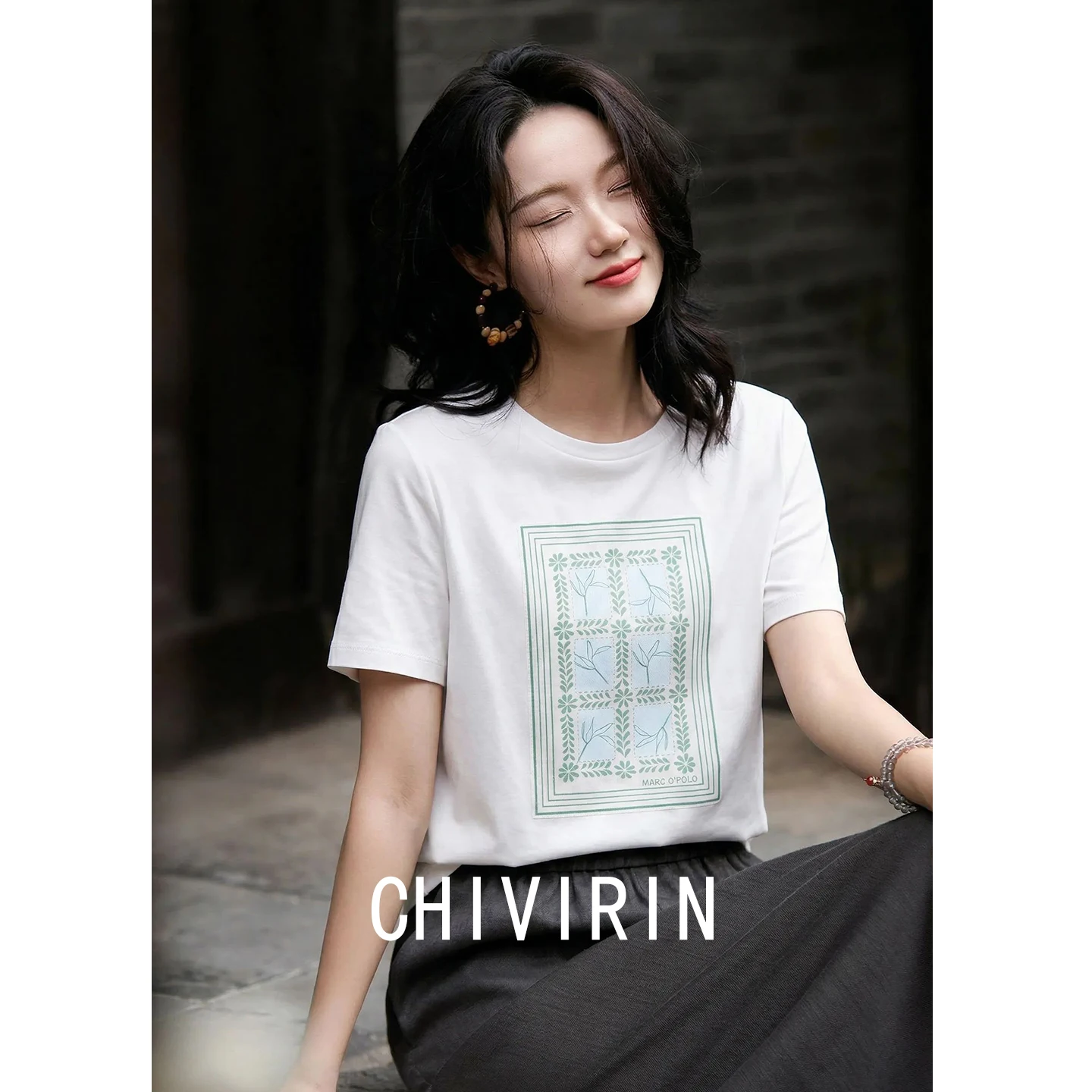 

Модная простая белая футболка с круглым вырезом и коротким рукавом с принтом, женская летняя облегающая футболка, омолаживающий топ из хлопкового материала