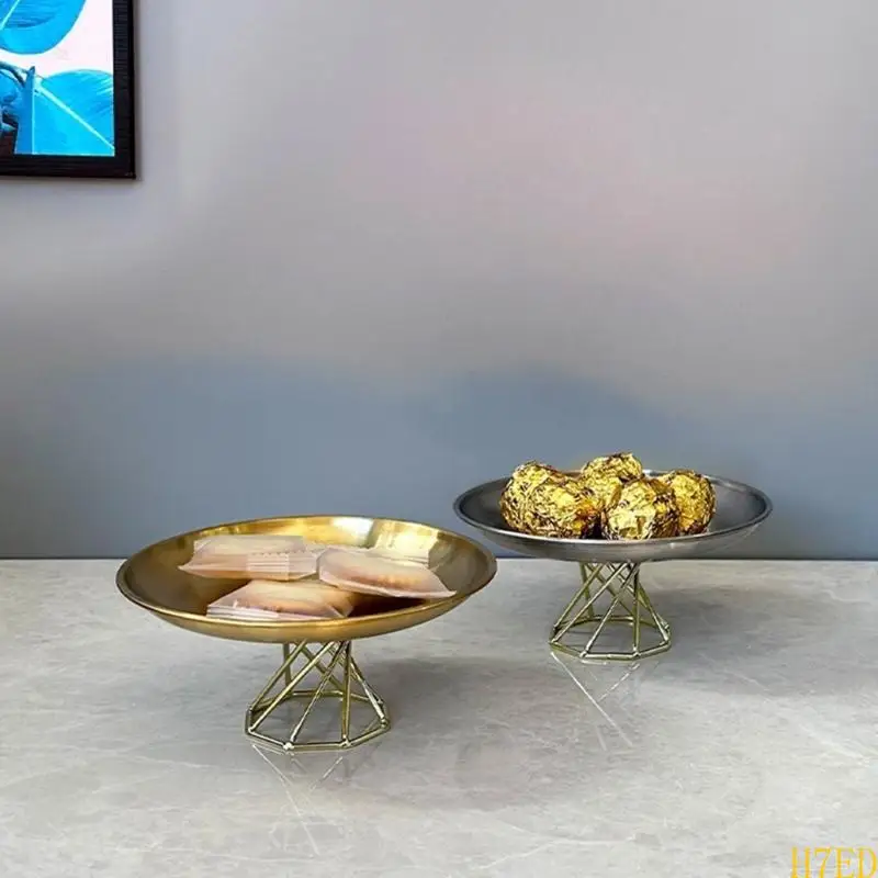 

H7ED Stainless Steel Serving Tray High-footed Metal Fruit Plate Elegant Presentation Dish for Living Room Coffee Table