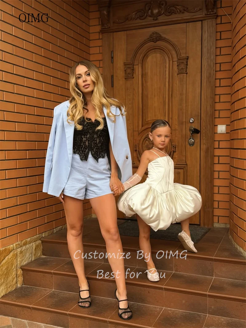 OIMG Ivory Spaghetti Halter Ballet Ball Flower Girl Dresses Corset Wedding Party Dress knee Length Birthday Dress Customized