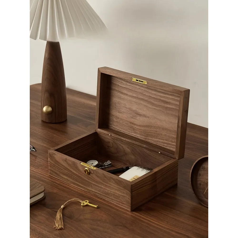 

Black walnut desktop storage box cosmetic sundries jewelry watch jewelry storage solid wood box safe.