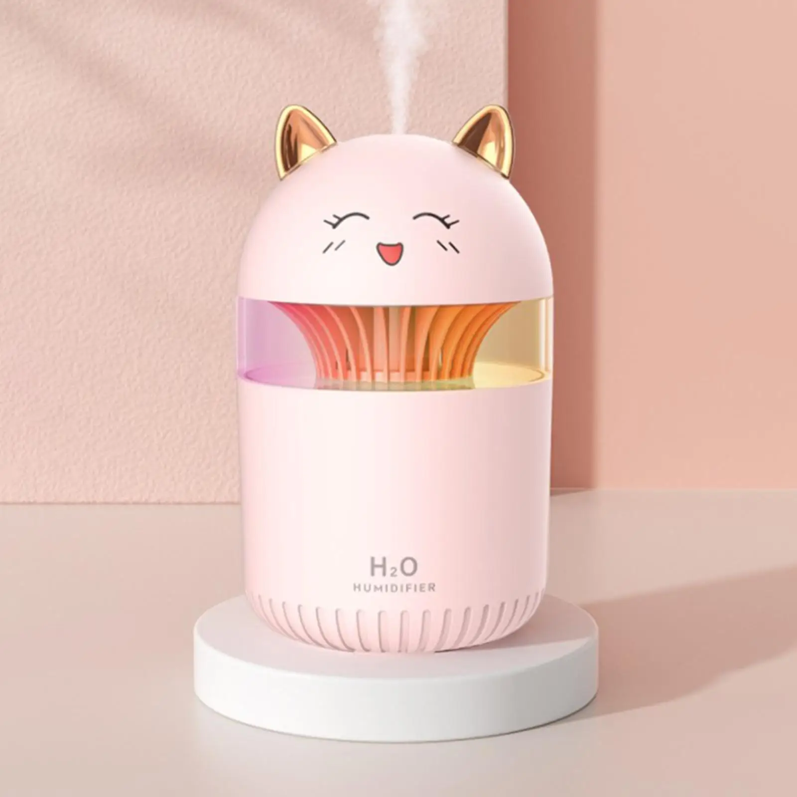Cute Cat Shape Mini Humidifier USB Powered Cool Mist Air Freshener for Desk Home Office Night Light