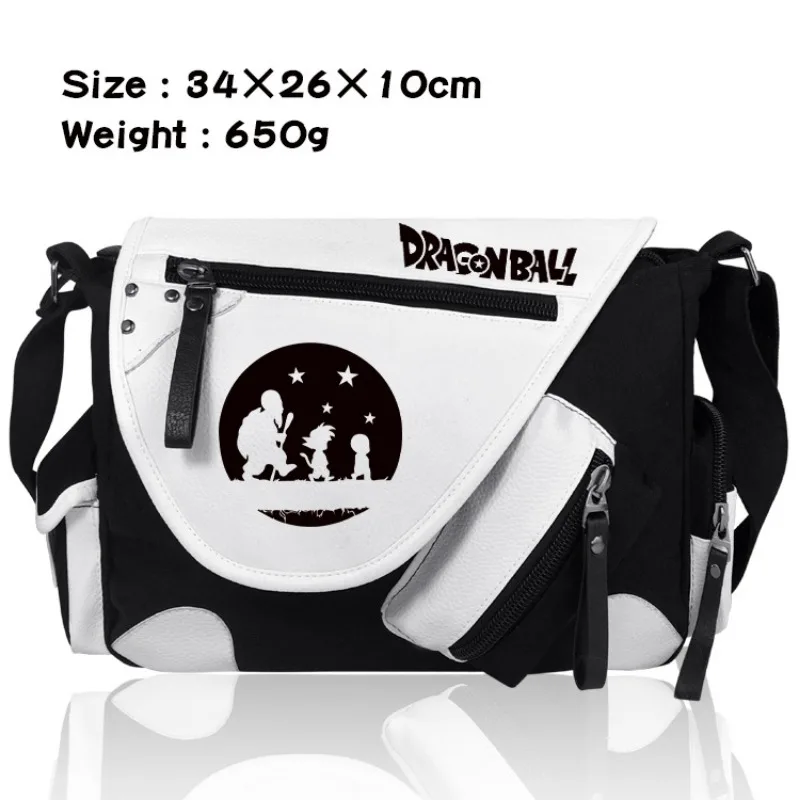 Cartoon anime Dragon Ball peripheral PU leather crossbody bag casual black white color blocked student single shoulder backpack