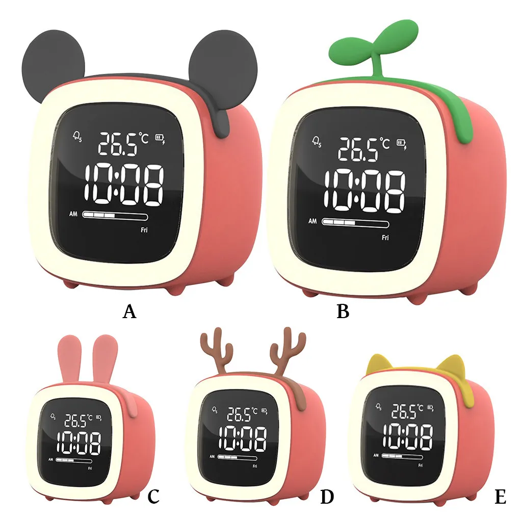 Cartoon Mini Alarm Clock Student Silent Bedroom Night Light Kids Digital Lighting Table Lamp Type 1