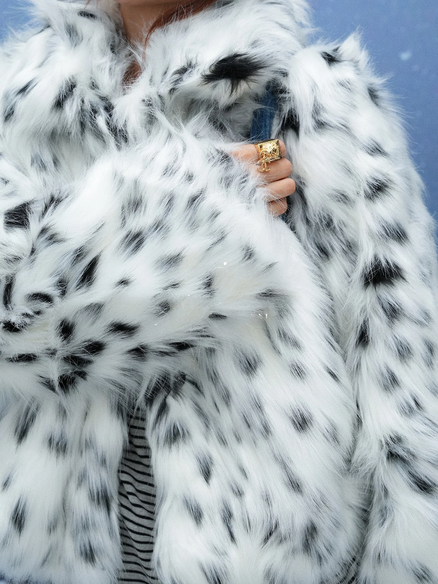 

BLUETIQUE ort Faionable Экологичное меховое теплое пальто Белый леопардовый принт Повседневная женская куртка свободного покроя Long Sve