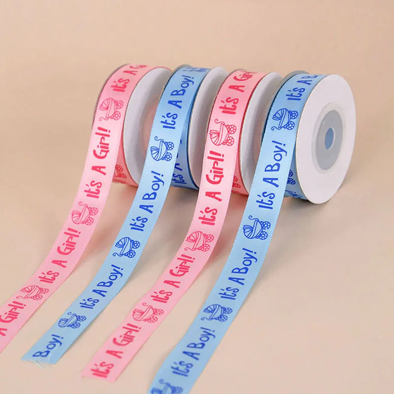 1roll Is A Boy Girl Printed Ribbon Gender Reveal Party Gift  DIY Gift Box Packaging Birthday Wedding Baby Shower Gender Ornament