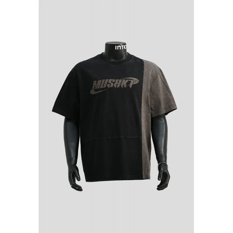 

Retro Japanese washed vintage T-shirt for men's summer fashion brand high-end loose casual color blocked top