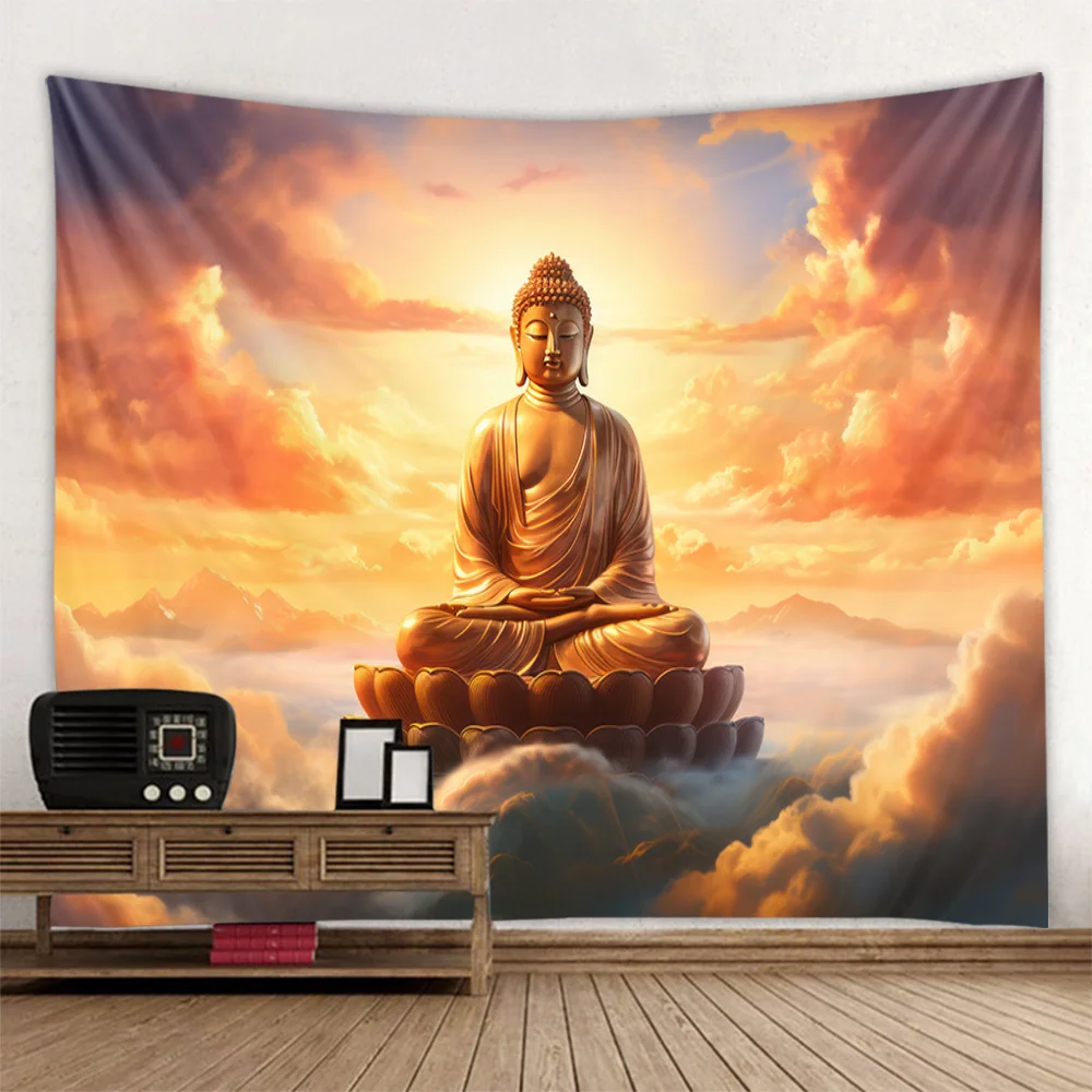 

Buddha statue tapestry wall hanging meditation lotus bohemian style home decoration hippie wall background hanging cloth
