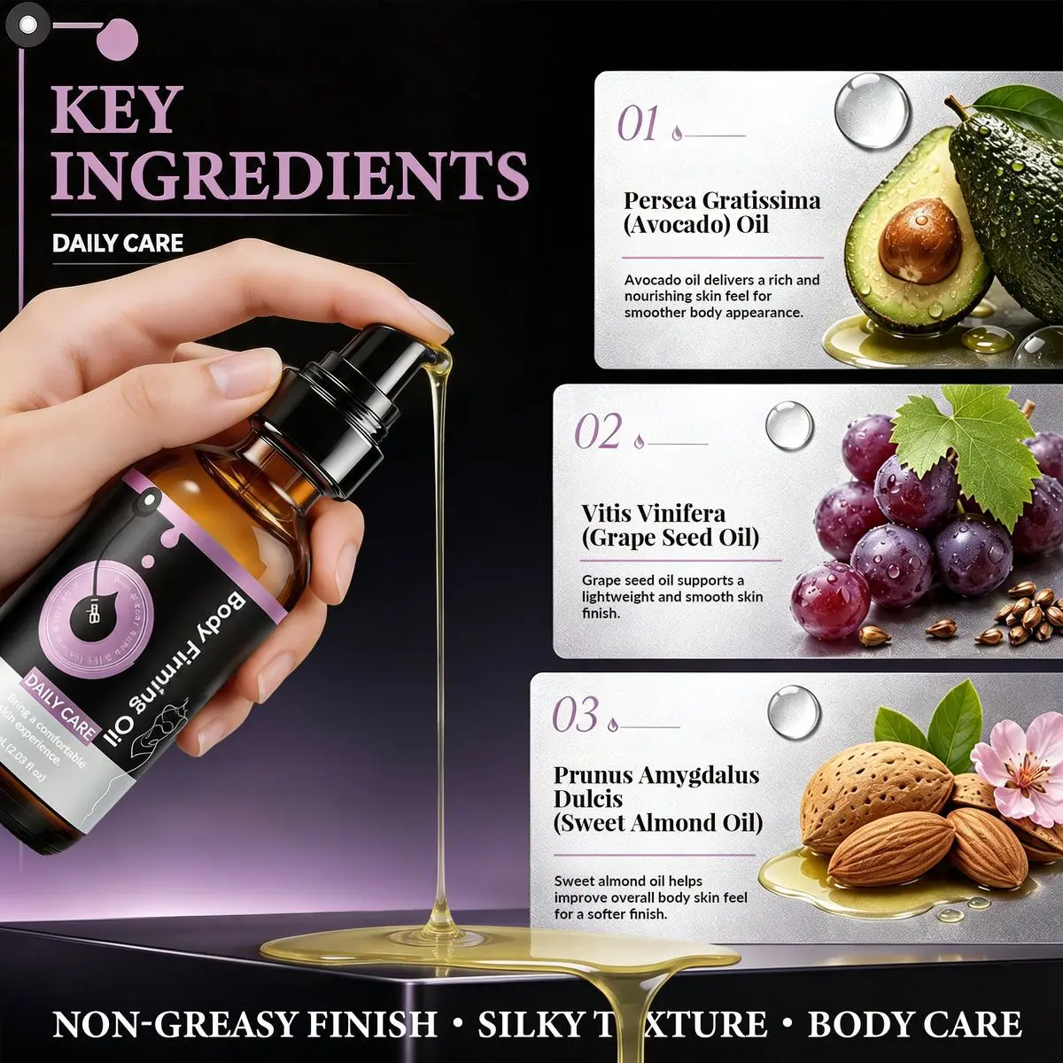 Anti Aging Body Oil With Collagen Grape seed oil,Deep Hydrating Firming Lightweight Non Greasy Moisturizing Glow Body Oil 60ml