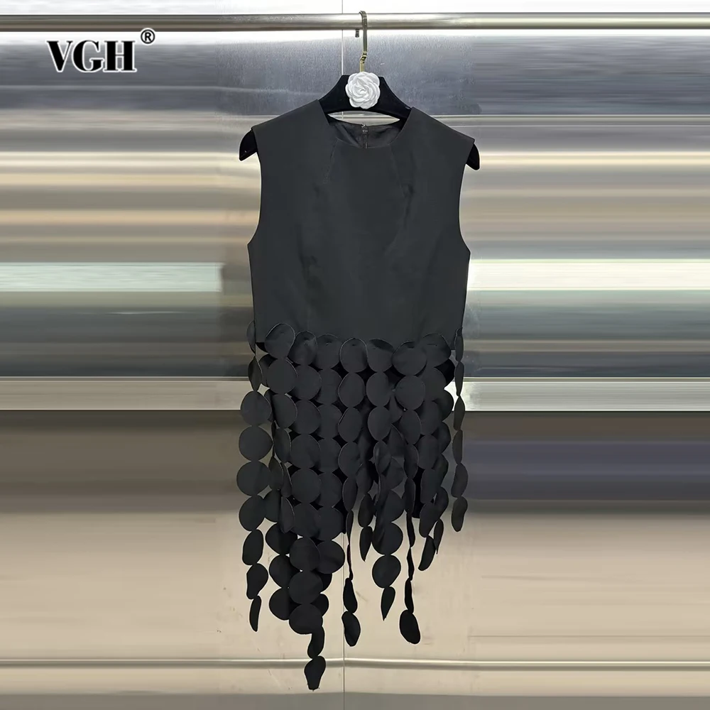 

VGH Solid Patchwork Tassel Casual For Women Round Neck Sleeveless Spliced Zipper Minimalist Slimming Vests Female Fashion New