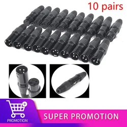 10 Pairs XLR DMX 3 Pin Microphone Audio Cables Plug Connectors Male Female MIC Snake Plug Cable Connectors