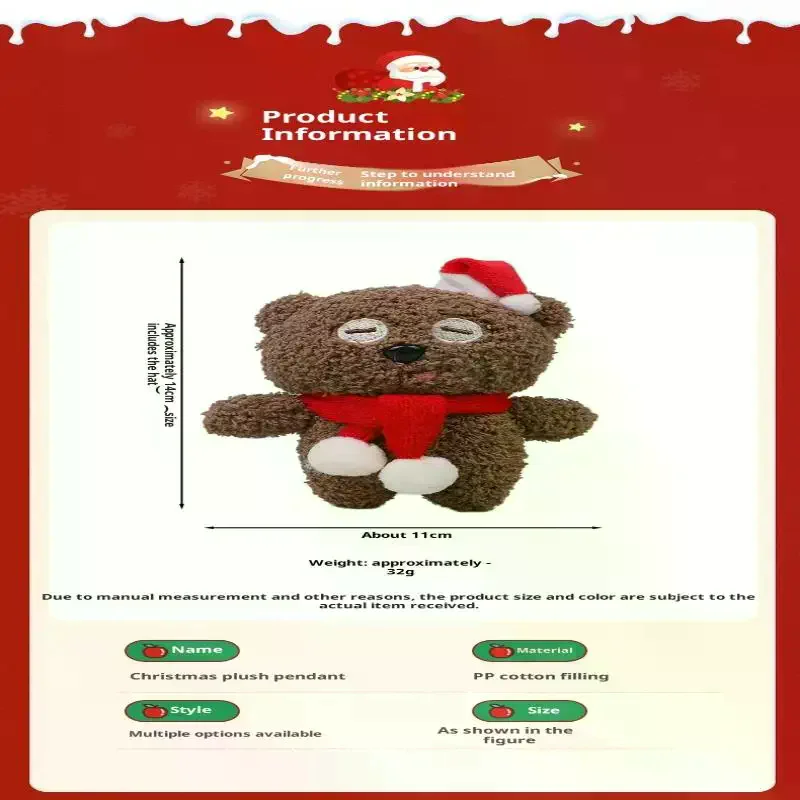 Mini muñeco de oso de Navidad, oso de peluche, regalo, bolsa de ropa, llavero, colgantes, decoración para hornear, adornos de gota de Navidad, regalo de Navidad para niños