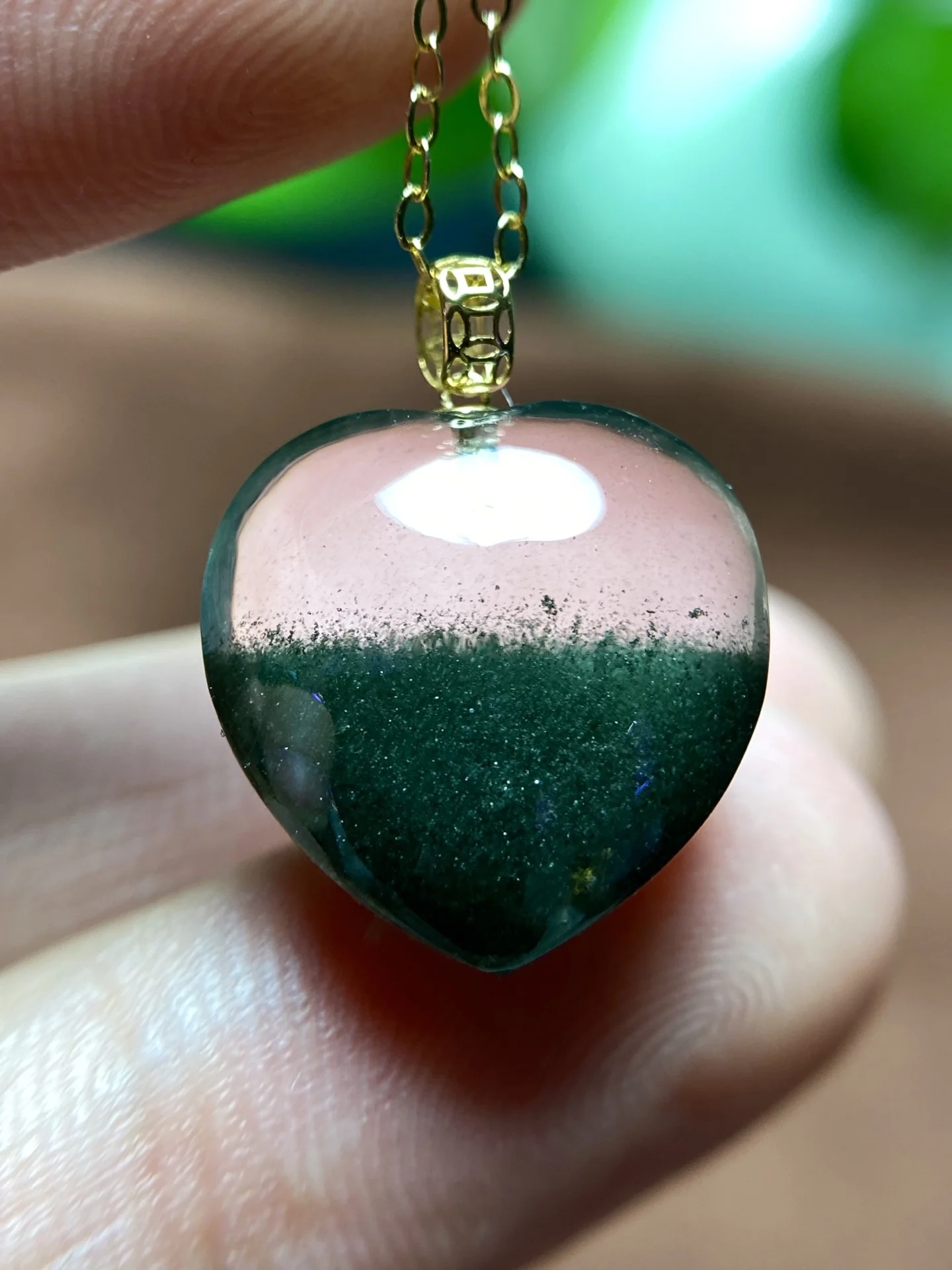

Natural Green Phantom Quartz Pendant Jewelry Love heart Women Man 14.5-14-8.5mm Necklace Phantom Rare Garden AAAAAA