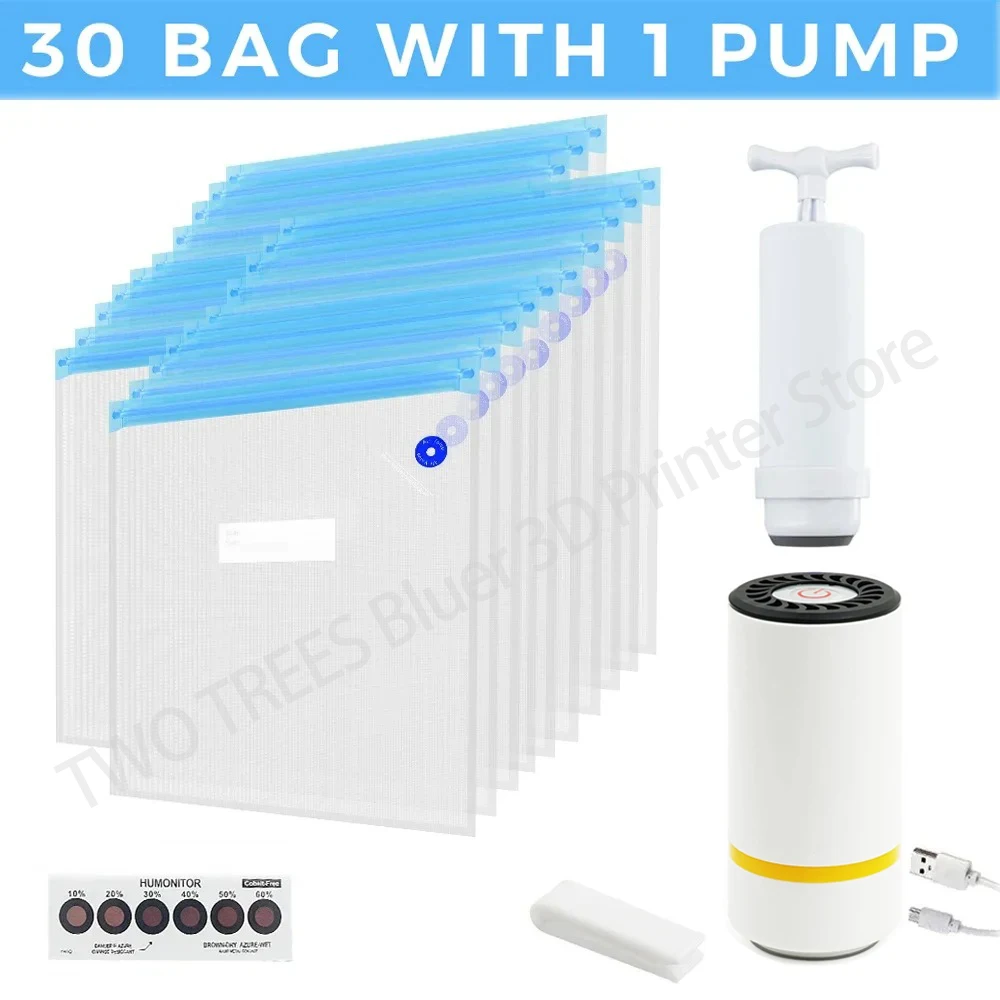 PLA Filament Vacuum Bag Air Pump with Test Paper Desiccant ABS Filament Dryer Keep Dry Safe keep Humidity Resistant Vacuum Bag