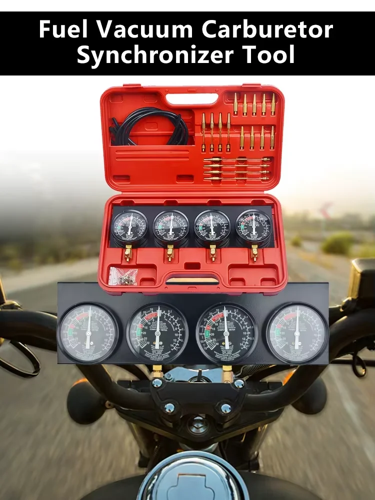 PROGICI Kraftstoff-Vakuum-Vergaser-Synchronisierer, Vergaserwerkzeug, Synchronisations-Set mit 4 Messgeräten, Gummischlauch, Vakuumbalancierer-Messgerät-Kit für Motorräder