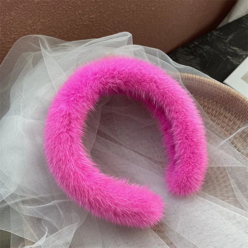 2024 Hot Selling Women's Genuine Mink Fur Strap Luxury Winter High Quality Genuine Fur Hair Strap Women's Fashion Hair Hoop Gift