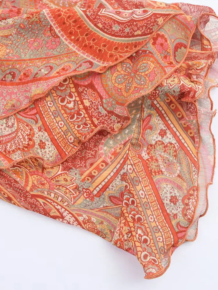 TFAFXY المرأة بلوزة أنيقة غير رسمية الأزهار طباعة الكشكشة مضيئة كم قمصان موضة جديدة ربيع الخريف عطلة البلوزات