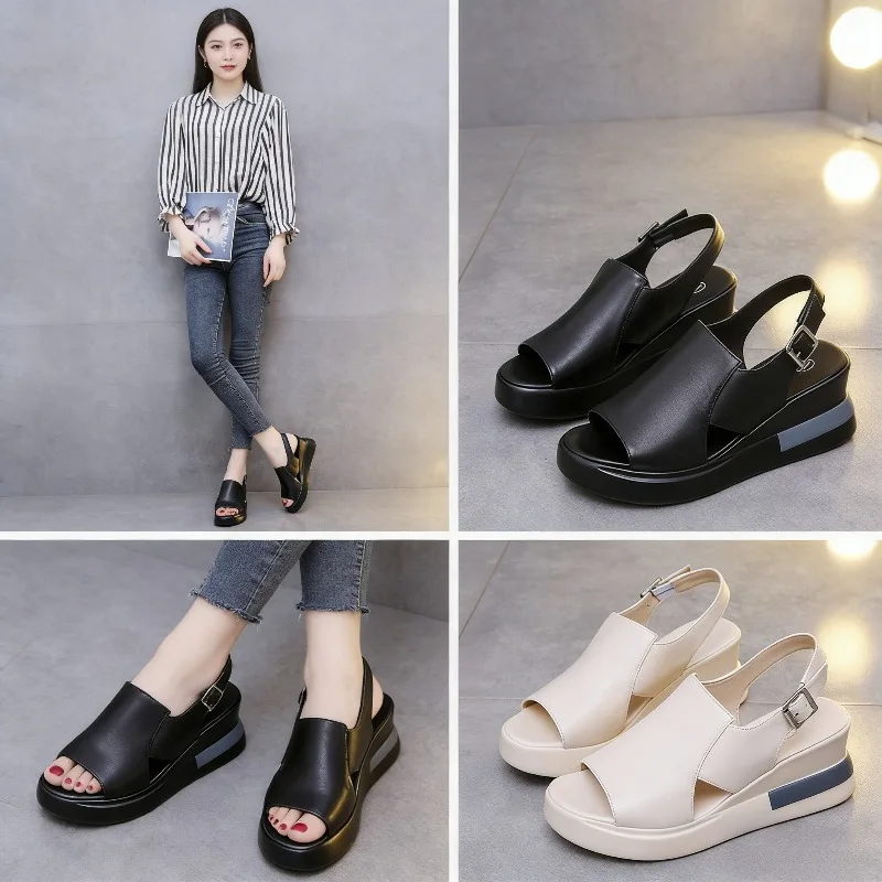 2026 Comfortable Fashion Muffin Thick Bottom Slope Heel Women's Sandals Back Empty Snap Sandals Large Size 35-43 Light Sandals