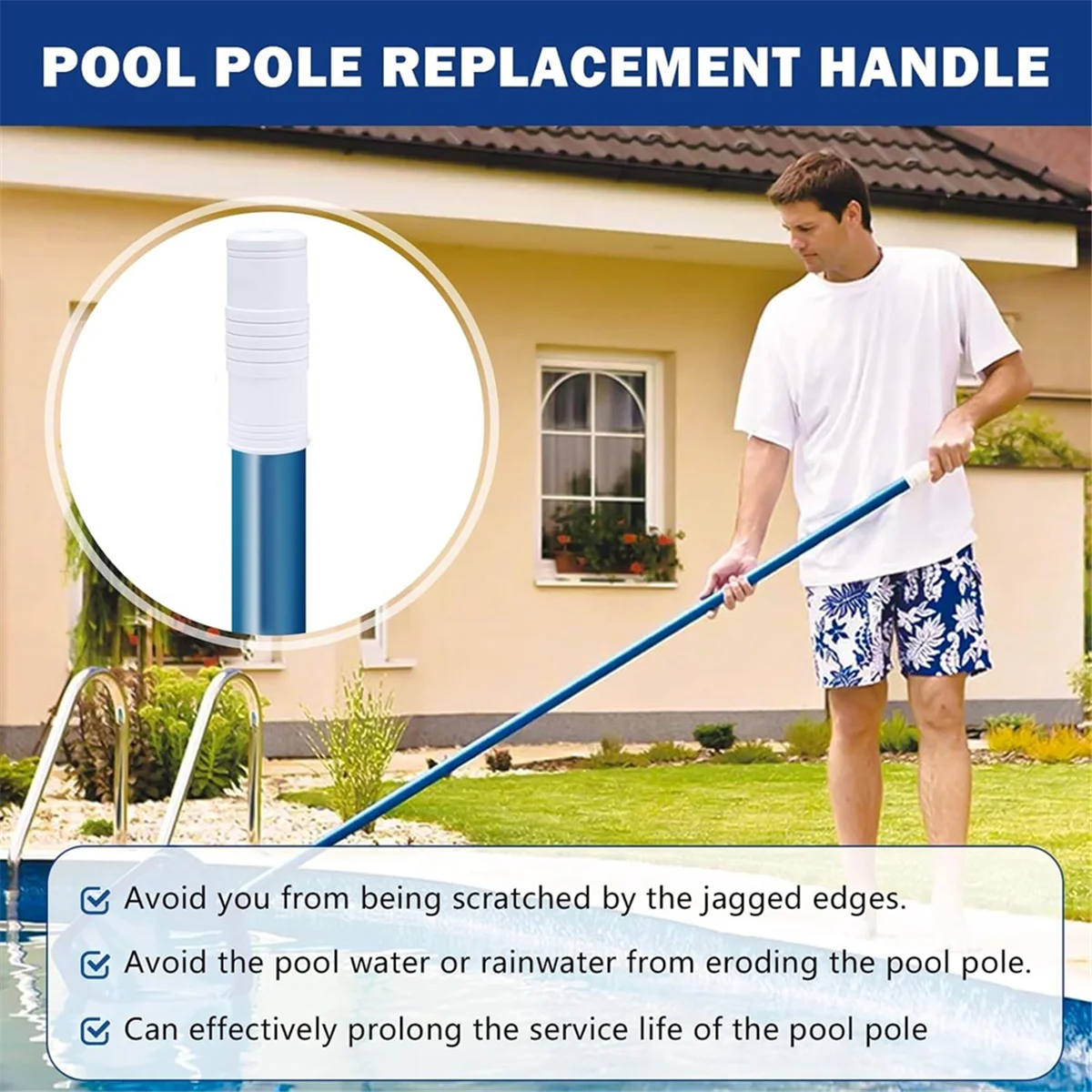 A99U 2 Pcs Pool Pole Handle Grip Replacement, Hand Grip for Swimming Pool & Spa Poles, Telescopic Pool Pole Handle Grip 25mm