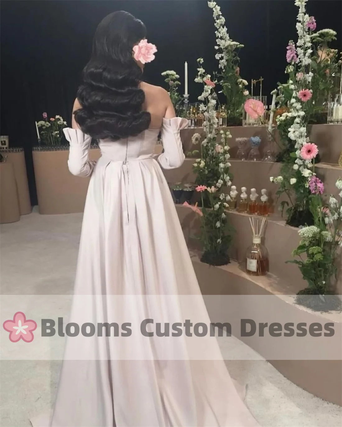 Blooms Beaded A-line Customized Gorgeous Evening Dresses Long Oversleeves Formal Occasion Wedding Party Dress For Prom