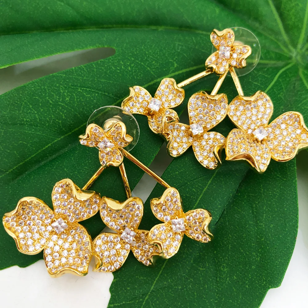 

missvikki Dubai Bridal Earrings Flower Drop Earrings For Women Wedding Party Cubic Zircon boucle d'oreille Fashion street style