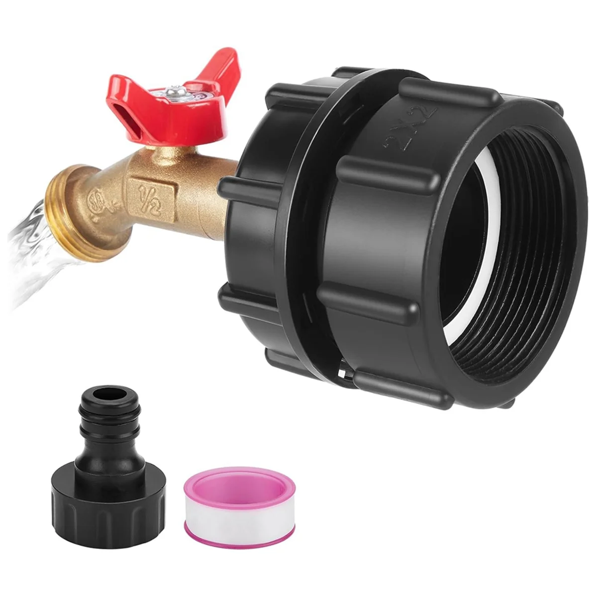 IBC Tank Adapter, 2.36In Fine Thread Adapter for 275-330 Gallon IBC Tote Tank, Tote Fitting with Brass Hose Faucet Valve