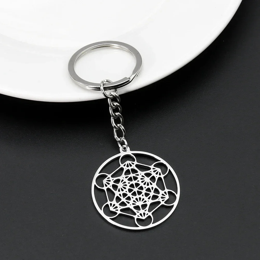 Six Star Array Hollow Zinc Alloy Steel Angel Seal Metatron Ladies Men Geometric Kabbalah Garden Stainless Steel  Key Chains