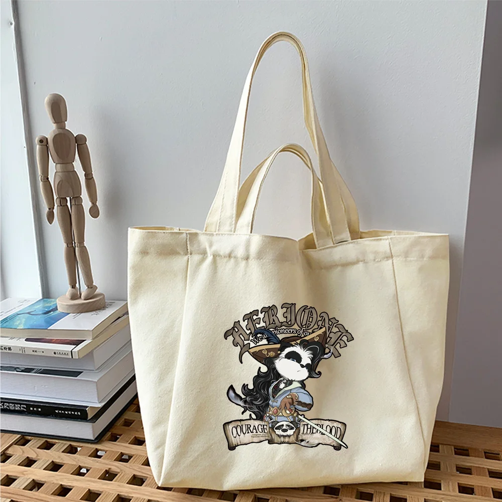 Shopping Bag Harajuku Fashion Samurai Printing Cute Cartoons Handbag Canvas Shoulder Shopper Bag Reusable High Capacity Tote Bag
