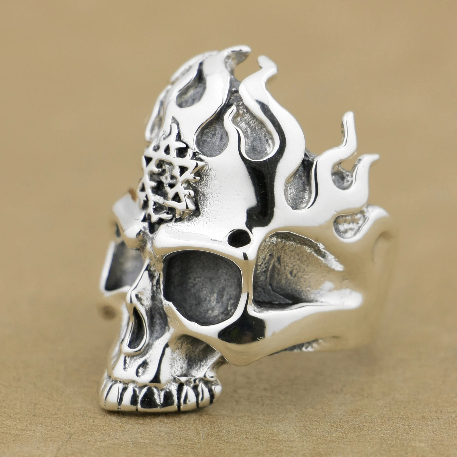 925 Sterling Silver Flame Skull Ring Biker Punk Jewelry 9Q004 US Size 7 to 15