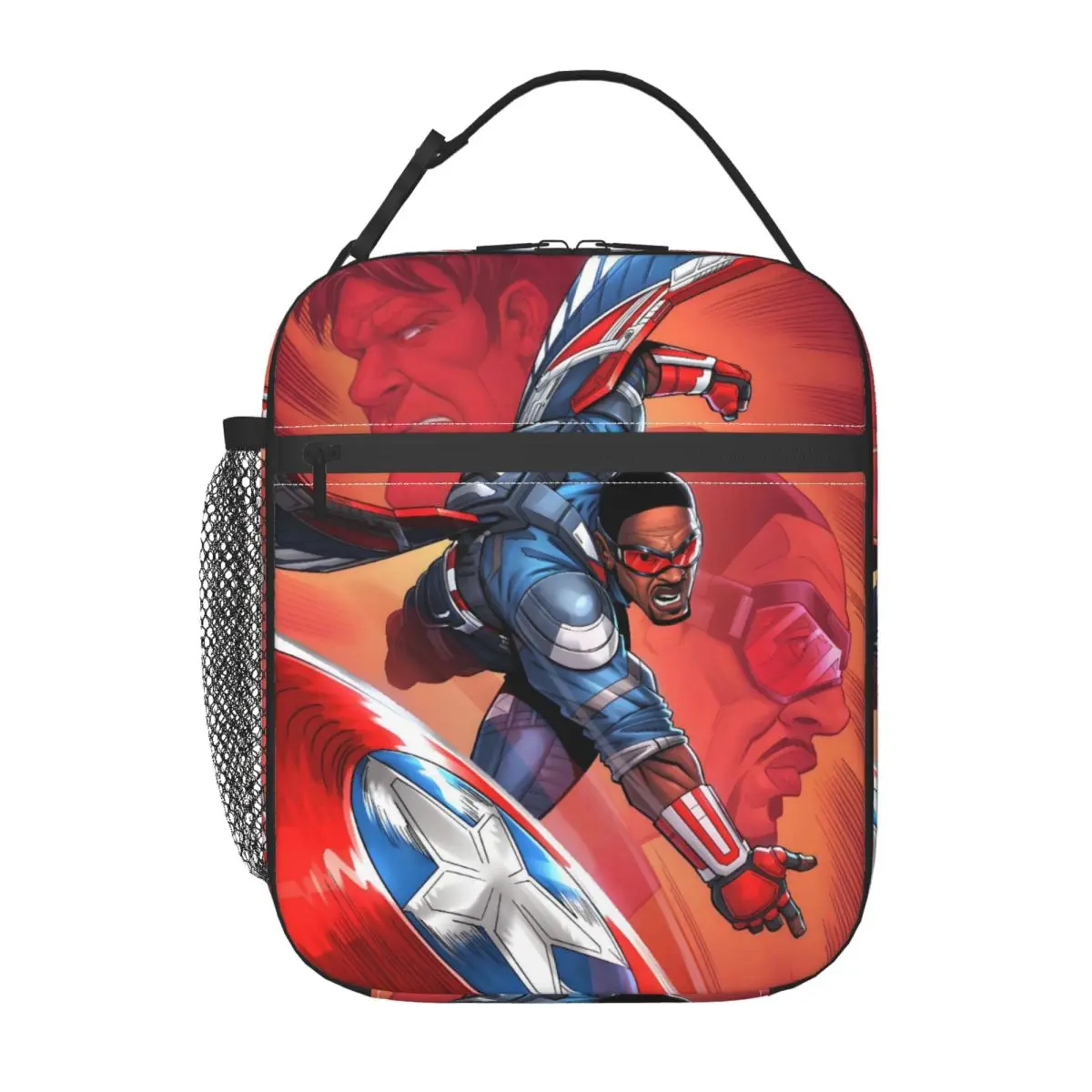 

Custom Captain America Anime Insulated Lunch Bag for Camping Travel Food Shield Waterproof Cooler Thermal Lunch Box Women Kids