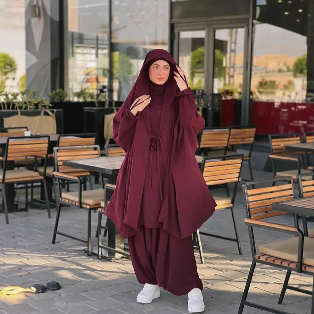 Ensemble de 2 pièces pour femmes musulmanes du Ramadan, pantalon Khimar, vêtements islamiques, Eid, à capuche, Abaya, Robe arabe, Robe Hijab, Jalabiya Djellaba