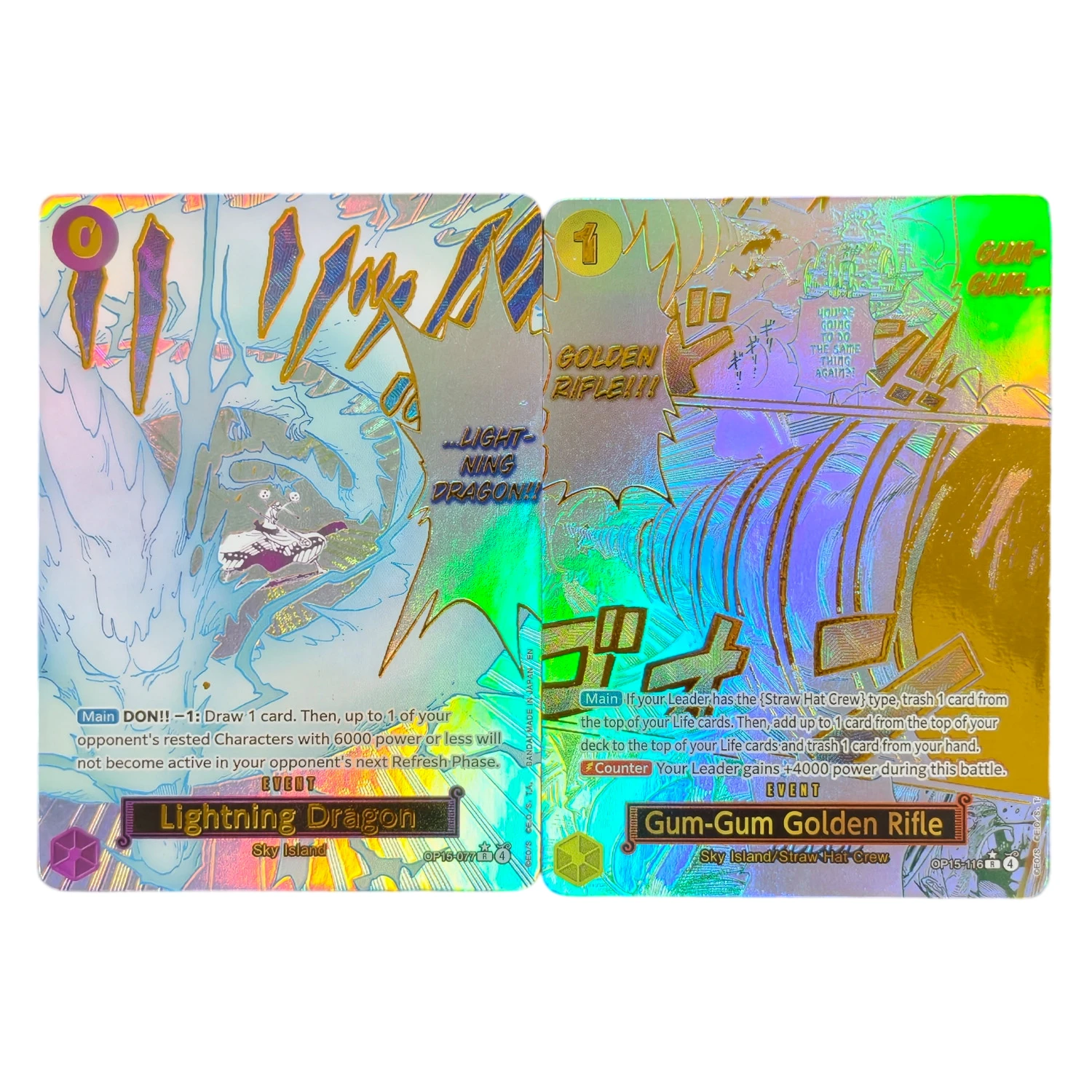 Proxy ONE PIECE Spielkarte Lightning Dragon Gum Gum Golden Rifle OP15-077 OP15-116 Englische TCG Anime-Karten