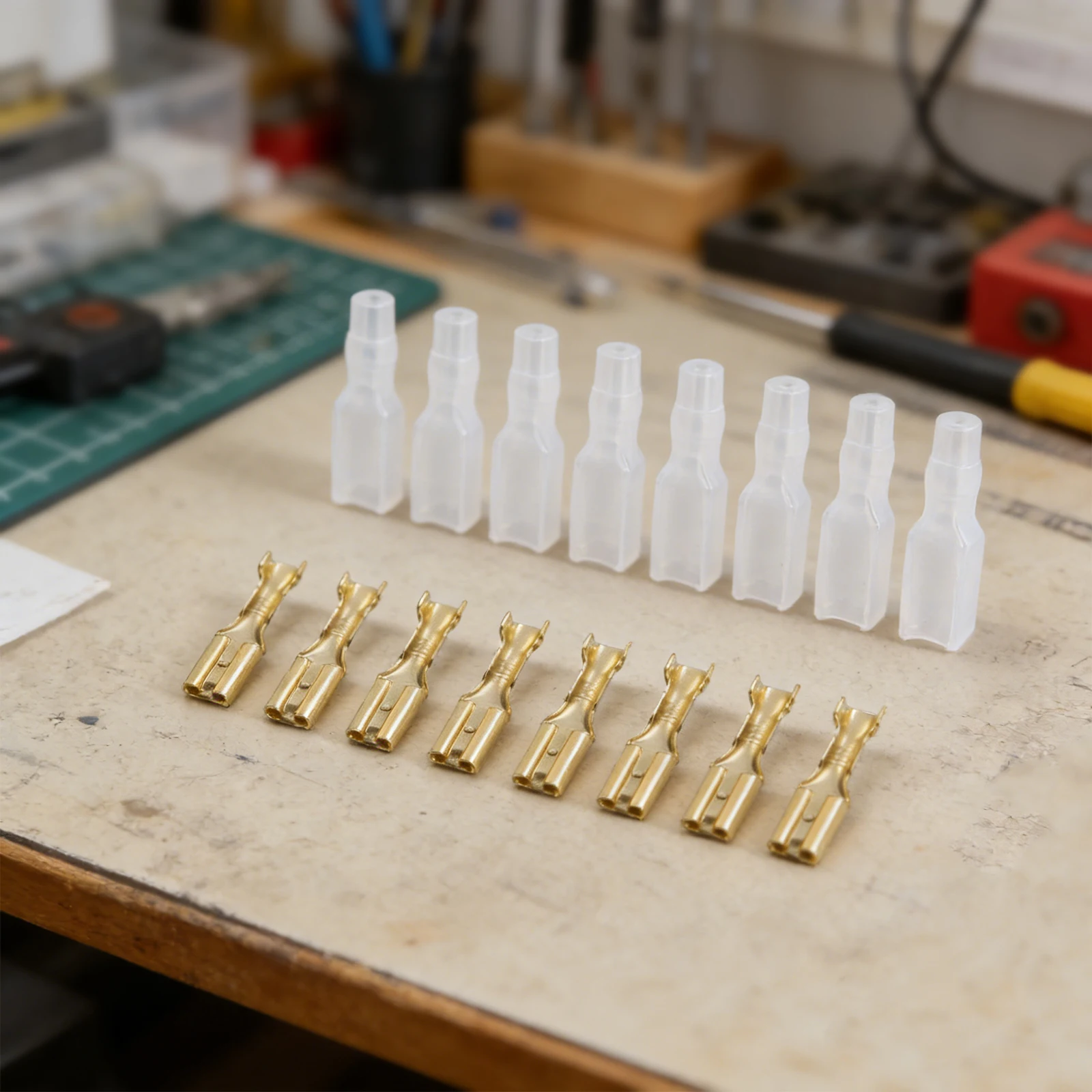 100 Pairs 2.8mm Gold Plated Spring Terminals with Transparent PVC Insulating Sleeves for Electrical Wiring Connections