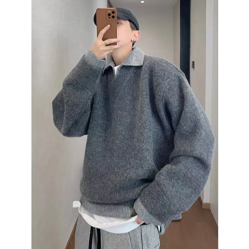 

American Sle V-Ne Sweater Large Size 250 Pou Lazy Sle Outerwear Knitted irt for Men Autumn Winter Polyester Fiber