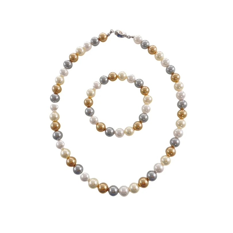 

CHARMING GENUINE NATURAL SOUTH SEA CULTURED MULTICOLOR ROUND PEARL NECKLACE + BRACELET& 7-9MM