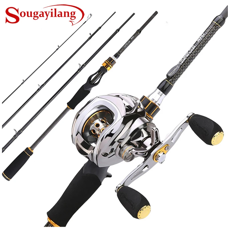 Sougayilang Baitcast Rod Reel Combo Portable 4 Section M Power Casting Fishing Pole with 11+1BB Baitcasting Fishing Reel Kit