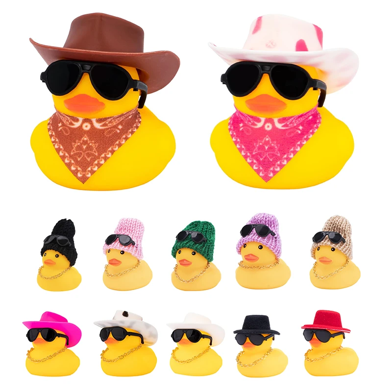 Car Rubber Duck Car Duck Decoration Dashboard Car Ornament for Car Dashboard Decoration Accessories with Mini Bachelor Cap Neckl