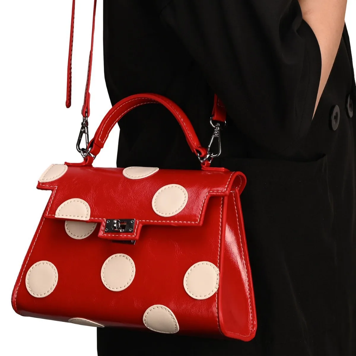 

2025 Spring Women's Handbag French Vintage Polka Dot Square Famous Designer Brand Luxury Aesthetic Shoulder Crossbody Tote Bag