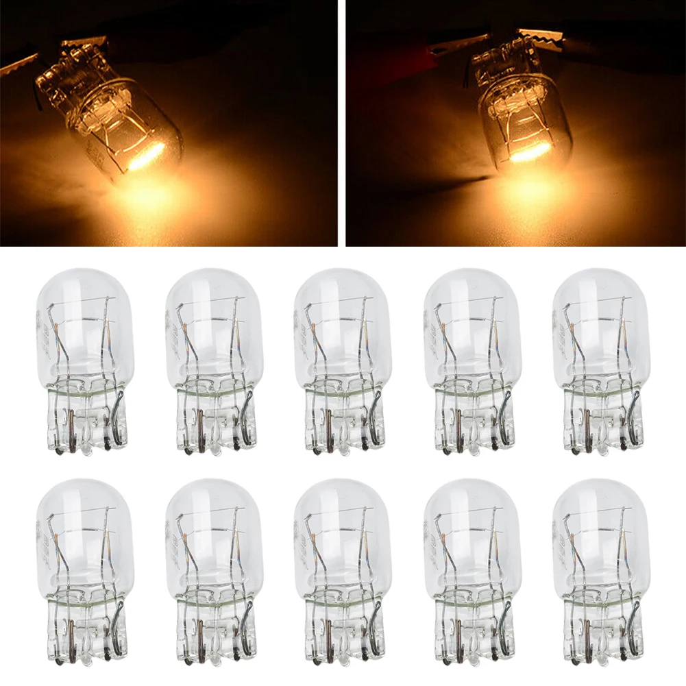 10PCS Brake Tail Light Bulbs T20 580 7443 1891 7440 W21 5W Clear Glass Turn Signal Stop Quartz Glass 4300K 12V 1.8A Car Lights