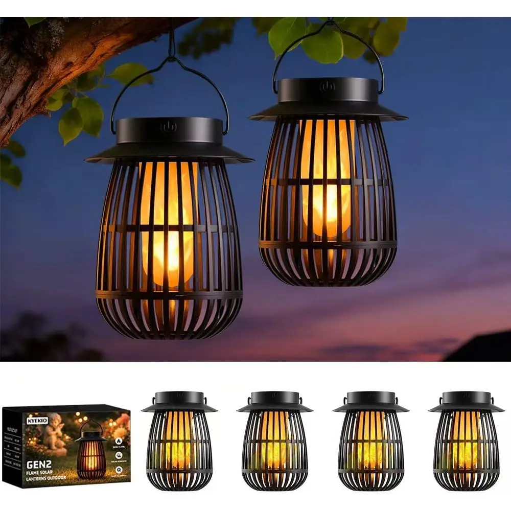 

Set of 4 Waterproof Hanging Lanterns for Outdoor, Decorative Flame-Like LED Lights, Perfect for Patio and Garden, Ideal Mother's