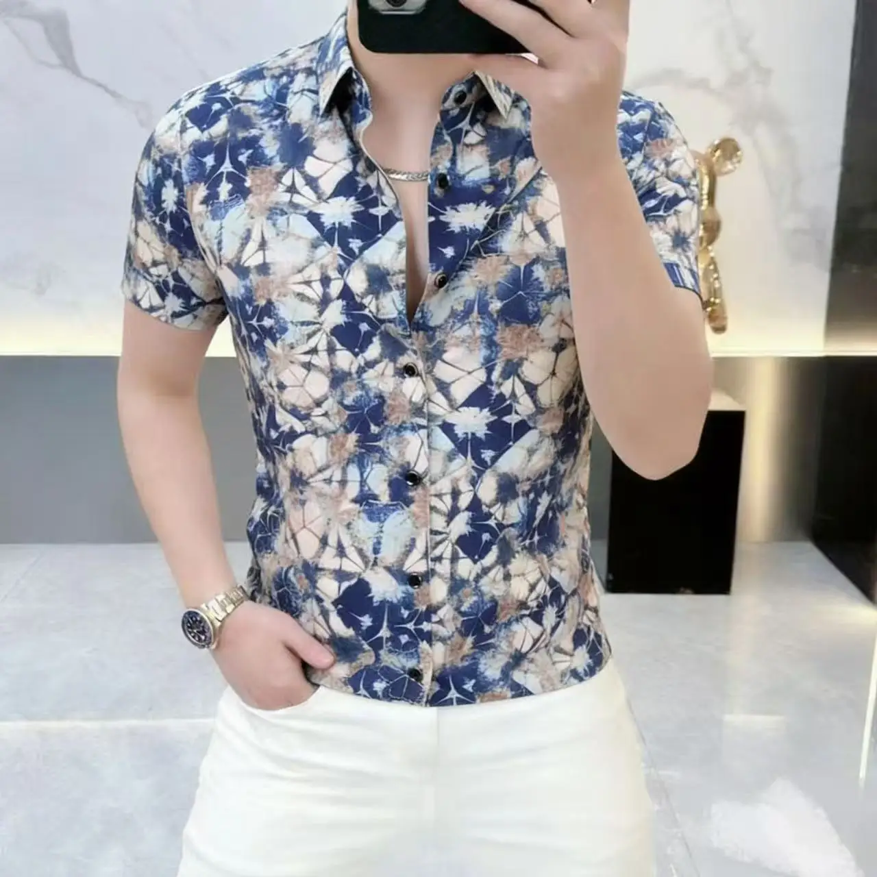 Classy Trendy Shirts For Men Short Sleve Polyester Elastane Thin Summer Quality Skin-Friendly Anti-Wrinkle Top Camisas De Hombre
